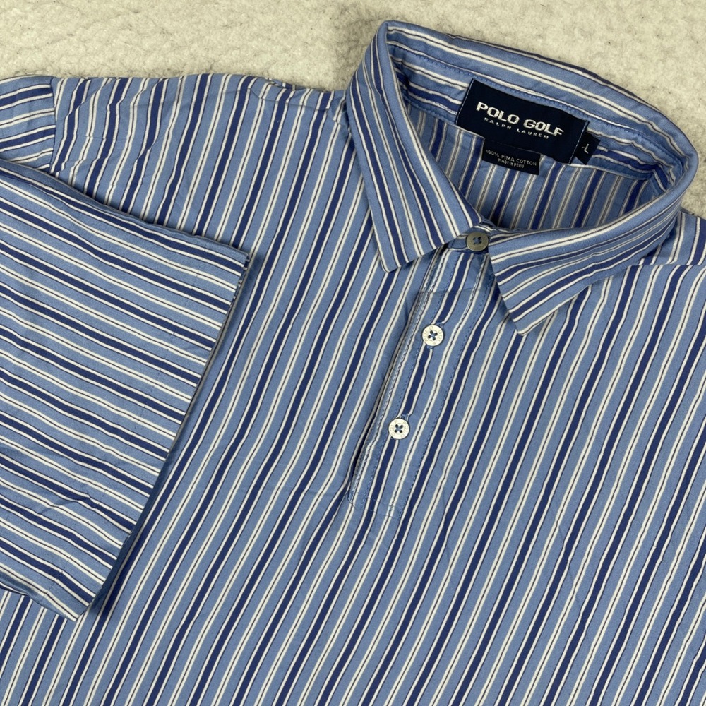 Polo Golf Ralph Lauren Polo Shirt Mens Large Blue Striped Pima Short Sleeve